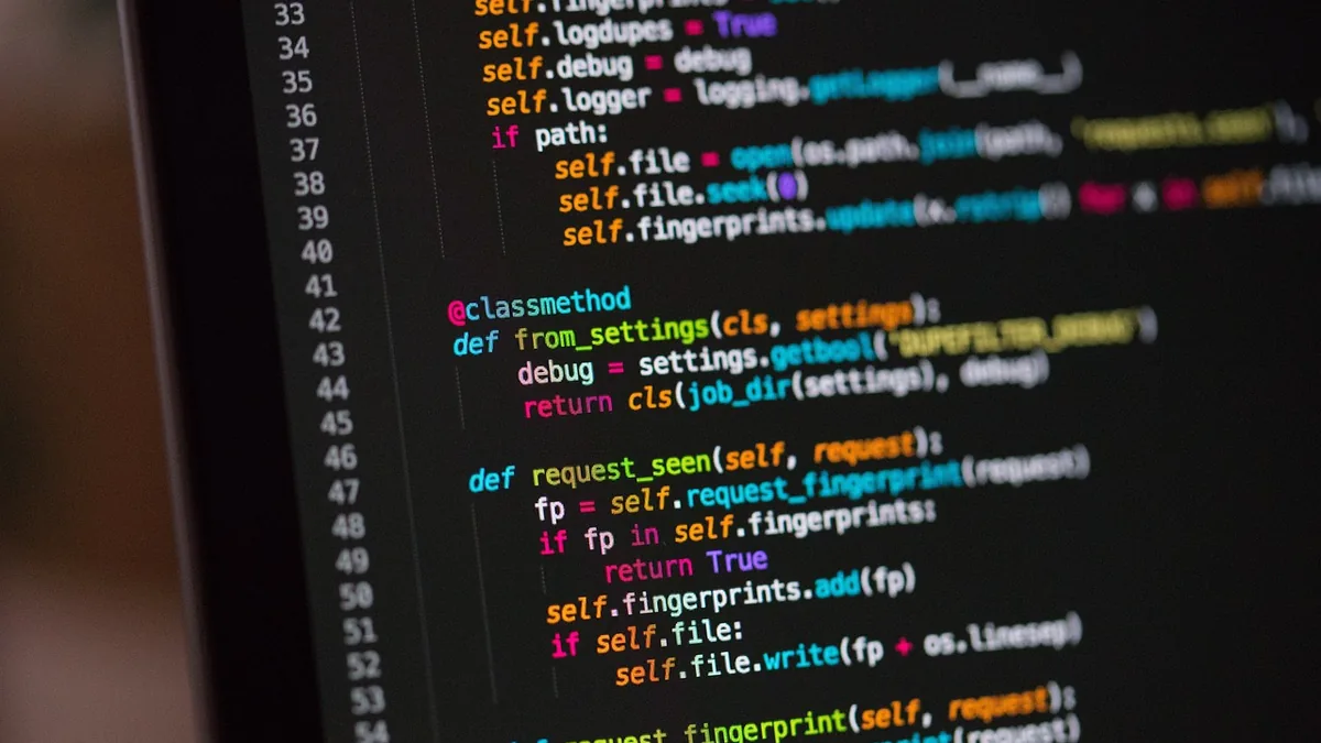 Colorful Python code on a dark screen, showing classmethod and request fingerprinting logic.
